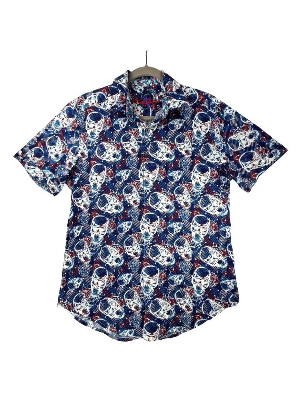 Robert Graham Skull Shirt Blue Red Button Up M Short Sleeve Mens Graphic Print